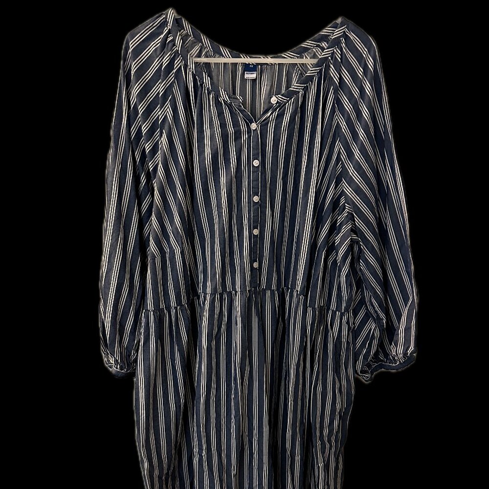 Old Navy 4x Blue and White Striped Long Sleeve Maxi Dress 100% Cotton